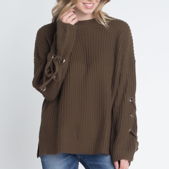 Sweaters - Knitted Sweater With String Sleeves ON SALE